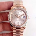 Rolex Day-Date II 2836 Watch Salmon Dial with Baguettes Diamond Bezel